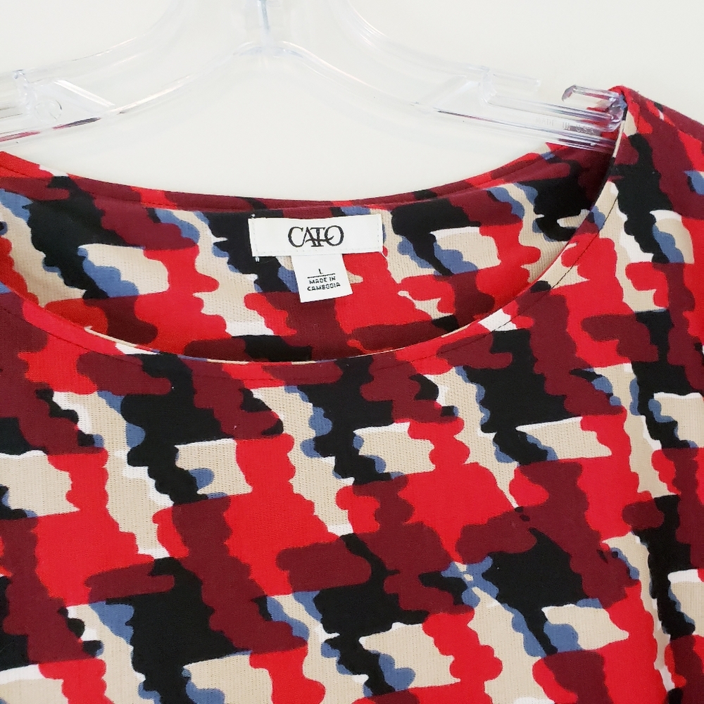 Cato Shift Dress Long Sleeve Mod Geo Print Retro Red Black Cream Size Large - Picture 5 of 11
